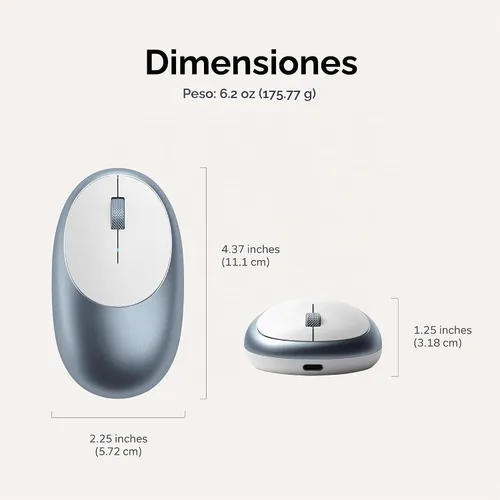 Vista 6 de Satechi M1 - Mouse inalámbrico Bluetooth, recargable USB-C, compacto y portátil, para MacBook Air/Pro M5/M4, iPad Air/Pro M5/M4/M3, iPad mini, Mac