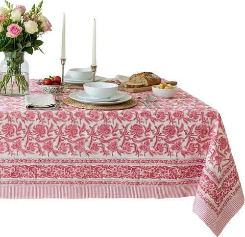 Vista 41 de ATOSII Mantel 100% algodón, Amara, floral, hecho a mano, rectangular, de lino, para cocina, comedor, fiestas, bodas, exteriores, picnics, Pascua