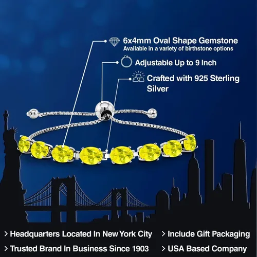 Vista 57 de Gem Stone King Pulsera de plata de ley 925 con piedra natal ovalada de 0.276 x 0.197 in para mujer, totalmente ajustable hasta 9 pulgadas