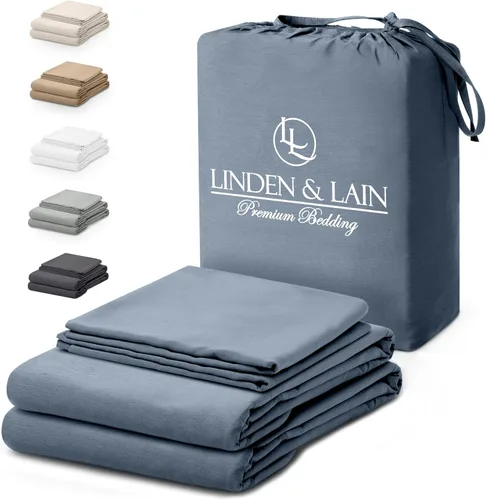 Vista 12 de Linden & Lain Juego de sábanas de lujo tamaño Queen Sábanas de cama orgánicas ultra suaves Viscosa derivada de bambú Microfibra Bolsillo