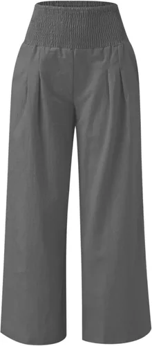 Vista 4 de Cotton Linen Pants Women's Casual Wide Leg Palazzo Pants, Casual High Waisted Palazzo Pants with Pockets
