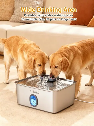 Vista 7 de SIBAYS Fuente de agua para perros grandes de 4 galones/15L, fuente para mascotas de acero inoxidable con ventana para agua y luz LED, dispensador