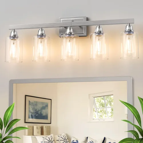 Vista 13 de VOLISUN Accesorios de iluminación de baño de níquel cepillado, 3 luces de cambiador de baño sobre espejo, luces de cambiador modernas para baños