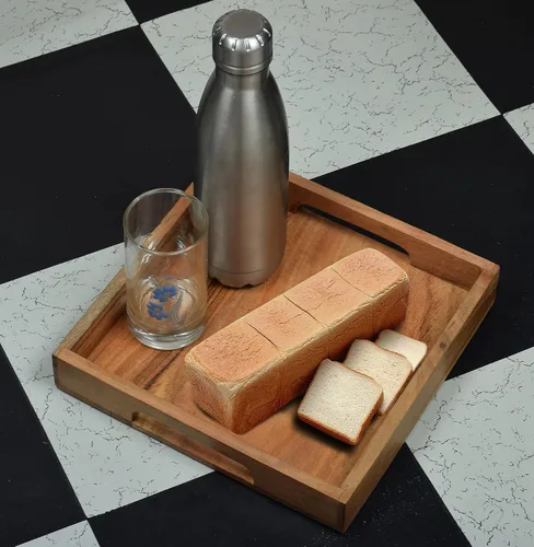 Vista 5 de Bandeja de madera de acacia con asas, bandeja de madera para servir, bandeja de aperitivos, bandeja de desayuno, ideal para desayuno, café