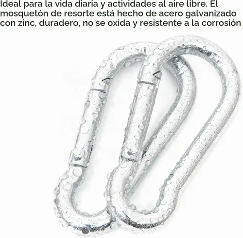 Vista 4 de 60 mosquetones de acero inoxidable con resorte de 1/4 pulgadas, M6 2 3/8 pulgadas, pequeños mosquetones resistentes para hamaca, saco de boxeo