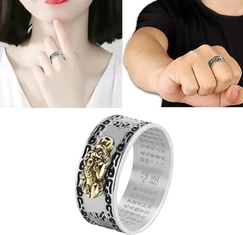 Vista 4 de HJ HUAJ Feng Shui Anillo Feng Shui PiXiu Mantra Anillo PiXiu Anillos PiXiu, Anillo PiXiu Anillo De La Suerte Feng Shui Amuleto Lucky Wealth Jewelry