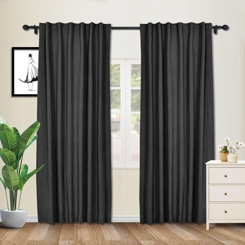 Vista 14 de cololeaf Cortinas de lino naturales de 63 pulgadas de largo, cortinas neutras con bolsillo para barra, pestaña trasera, oscurecimiento de la Aqua