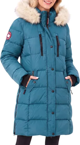 Vista 11 de CANADA WEATHER GEAR - Abrigo largo acolchado para mujer - Parka con capucha de piel sintética resistente al viento y al agua para invierno Blanco