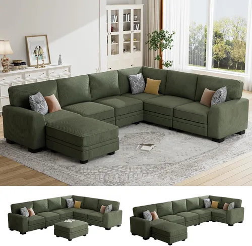 Vista 22 de Legend Vansen Sofá modular de gran tamaño, sofá reversible en forma de U con otomana, sofá de pana de asiento profundo para sala de estar, 6 plazas