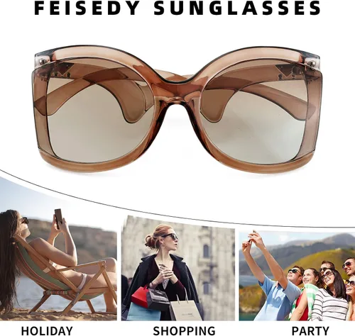 Vista 5 de FEISEDY gran tamaño cuadrado mariposa gafas de sol curvado brazo rizado marco mujeres moda sombras B4035