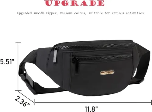 Vista 7 de Riñonera para mujer, bolsa de cintura de moda con correa ajustable para viajes, deportes y correr, Negro, talla única