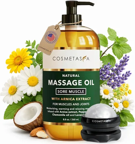 Vista 8 de Aceite de masaje nutritivo natural con rodillo de bola de masaje – Aceites terapéuticos de masaje de cítricos y coco con aceites esenciales