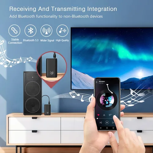 Vista 2 de LOFICOPER Receptor transmisor Bluetooth para automóvil, adaptador auxiliar Bluetooth 5.3 2 en 1, receptor de música inalámbrico para sistema estéreo