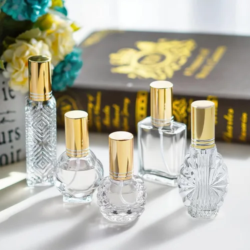 Vista 3 de 5 botellas de perfume vacías de vidrio vintage recargables con spray Dorado