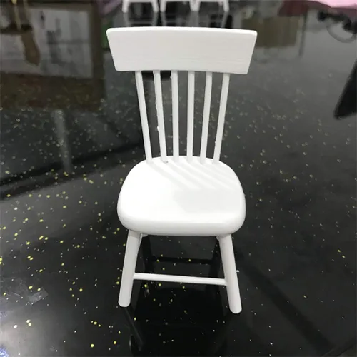 Vista 8 de Accesorios de decoración de casa de muñecas, 1:12 muebles en miniatura de madera blanca mesa de comedor silla modelo conjunto
