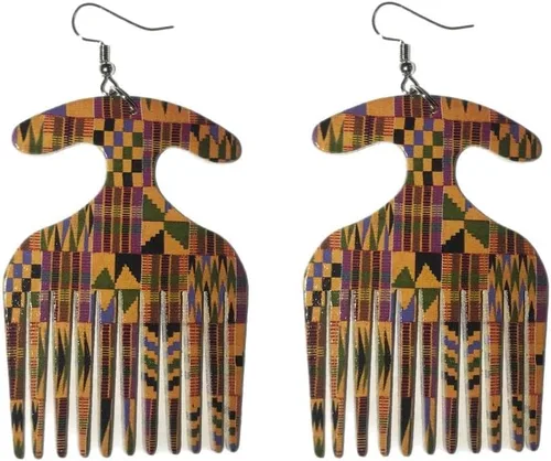 Vista 4 de Pendientes de peine Afro Pick (multicolor), Madera, No es una piedra preciosa