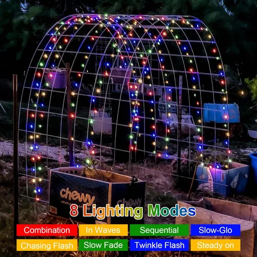 Vista 3 de QITONG Luces solares de Navidad multicolor para exteriores, paquete de 2 unidades de 200 luces LED solares de 66 pies cada uno, alambre plateado