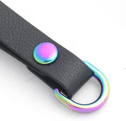 Vista 3 de Ganchos giratorios de metal arcoíris con anillos en D arcoíris y hebillas deslizantes para bolso de arco iris Tri-Glides
