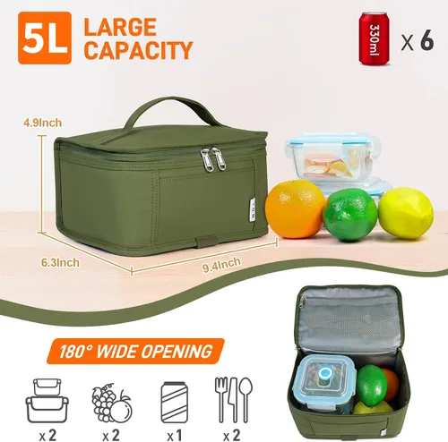 Vista 2 de NOL Natural Organic Lifestyle Bolsa de almuerzo pequeña Mini lonchera Bolsa de almuerzo aislada para hombres/mujeres A prueba de fugas Bolsa térmica