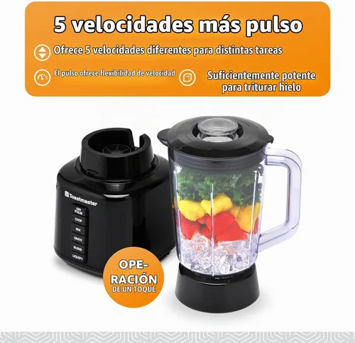 Vista 4 de Toastmaster Licuadora de 5 velocidades con tarro de plástico de 48 onzas, licuadora de cocina con cuchillas de acero inoxidable, para batidos