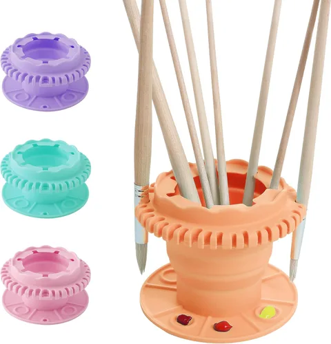 Vista 9 de SESENSE Limpiador de pinceles de pintura – Limpiador de pinceles de silicona plegable con paleta y soporte de almacenamiento de 40 pinceles