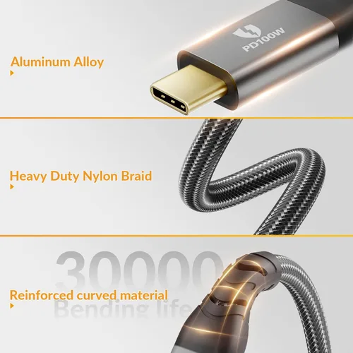 Vista 6 de Cable Thunderbolt 4 [certificación USB-IF] iDsonix 2 en 1 USB 4.0 Cable [3.3 pies] con transferencia de datos de 40 Gbps, pantalla dual 4K de 8K a