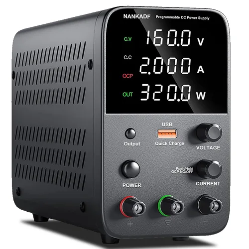 Vista 15 de Fuente de alimentación de banco variable de CC con perilla de codificador, activación/desactivación de salida, carga rápida USB, alarma de Negro
