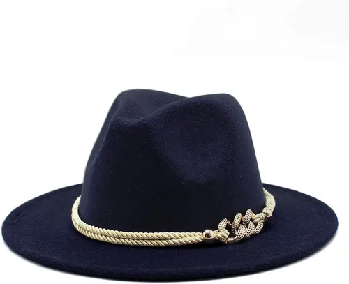 Vista 13 de Sombrero Fedora Panamá de fieltro de ala ancha para dama con Azul bebé