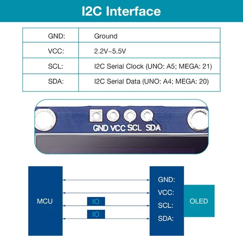 Vista 6 de Frienda Módulo de pantalla OLED I2C Controlador de pantalla OLED IIC I2C Tabellone Seriale con pantalla Auto-Luminoso Compatible con Azul