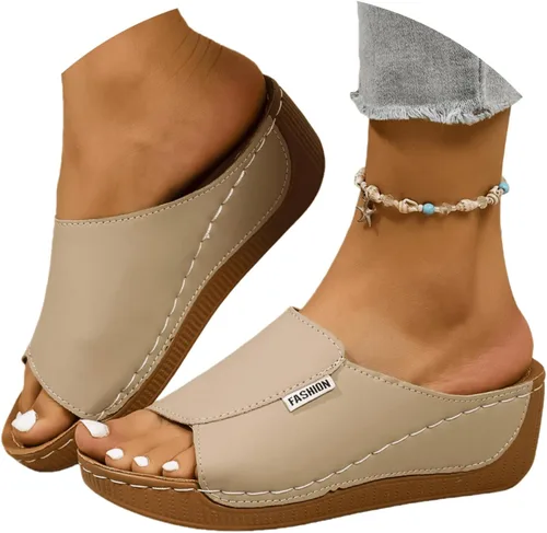 Vista 11 de Sandalias ortopédicas para mujer, con plataforma elegante, cómodas, ortopédicas, informales, para verano, con soporte de arco