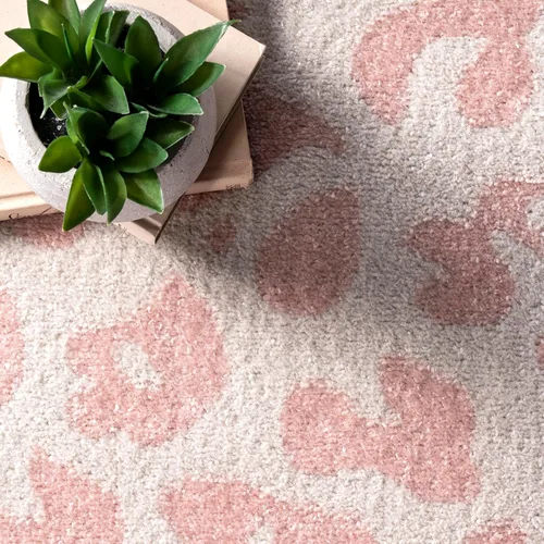 Vista 9 de Nuloom Annette Baby Pink/Ivory, 2 pies 8 pulgadas x 8 pies, estampado de leopardo, suave y acogedor, alto tráfico, resistente a las manchas, fácil