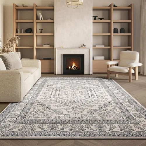 Vista 127 de SAFAVIEH ADR108B - Tapete de la colección Adirondack, 2 pies 1 pulgada x 6 pies, marfil y plateado, diseño de medallón oriental, no desprende