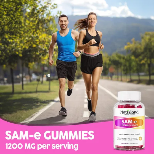 Vista 9 de SAM-e con gomitas de L-tirosina, complejo B metilado y NAC, suplemento SAM e de 1200 mg, folato de metilo y B12, para alivio del estrés y apoyo