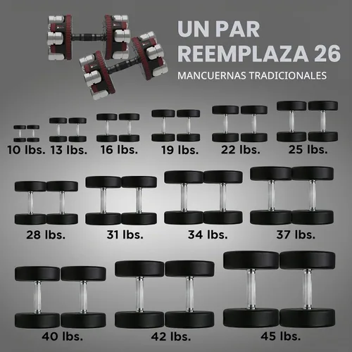 Vista 2 de Fitness Reality 1 par de mancuernas ajustables de 10 a 45 libras, incrementos de 3 libras, pesas rusas de peso ajustable