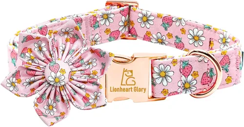 Vista 38 de Collar de perro Lionheart Glory, collar de perro rosa con flor, lindo collar para mascotas con patrón floral ajustable para perros pequeños Rosado
