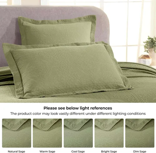Vista 8 de Superior Fleur De Lis - Juego de colcha de algodón de 3 piezas, decoración de cama para el hogar, colcha decorativa con textura, 2 fundas de Salvia