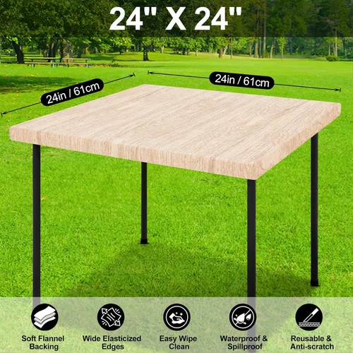 Vista 6 de Smiry Mantel cuadrado para mesa de pícnic, impermeable, elástico, ajustable, para campamento, protector de vinilo con parte trasera de franela Beige