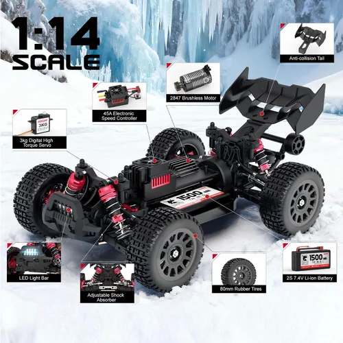 Vista 8 de Hosim Buggy RC sin escobillas para adultos y niños de 37.3 mi/h, 1/14 eléctrico de alta velocidad todo terreno, camiones RC Hobby 4x4 Off Road RC