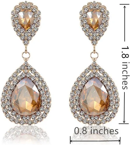 Vista 3 de Miraculous Garden Conjunto de joyería de pendientes de gota de lágrima de cristal para mujer