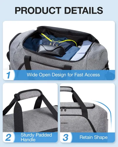Vista 6 de BAGSMART Bolsa de viaje, gris, Large - 55L