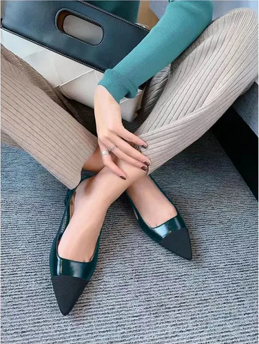 Vista 5 de C.Paravano Zapatos planos de cuero con talón descubierto para mujer Zapatos planos con puntera puntiaguda Sandalias de tacón cómodo Zapatos