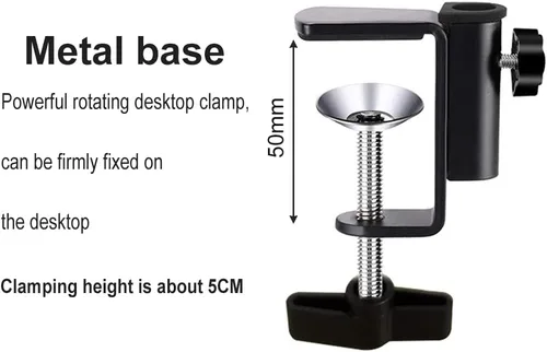 Vista 5 de Soporte de clip de aluminio con abrazadera en C para cámara/monitor, escritorio y soporte de mesa para micrófono/micrófono y tableta (negro)