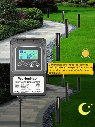 Vista 6 de Wohenhao Transformador de iluminación de bajo voltaje de 100 W para luces de paisaje de bajo voltaje de salida de 12 V CC, transformador de luces