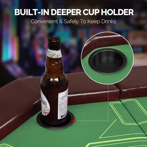 Vista 3 de PEXMOR Mesa de póquer plegable, mesa de blackjack Texas Holdem plegable octogonal para 8 jugadores con fieltro de grado casino, riel acolchado