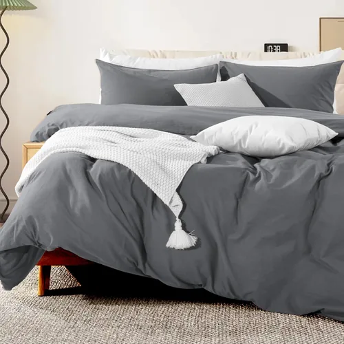 Vista 303 de NEXHOME PRO Funda de edredón Twin XL 100% algodón lavado, transpirable, duradera, texturizada, similar al lino, juego de ropa de cama para el hogar