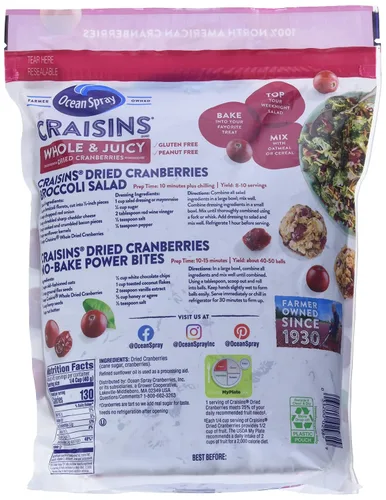 Vista 2 de Ocean Spray Arándanos secos de Craisins enteros (64 onzas), 64 onzas (paquete de 36)