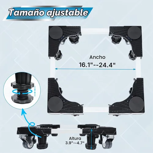 Vista 2 de I'SMARTMOON Mini soporte ajustable para refrigerador con ruedas, resistente para refrigerador pequeño, lavadora, congelador, enfriador de vino, se