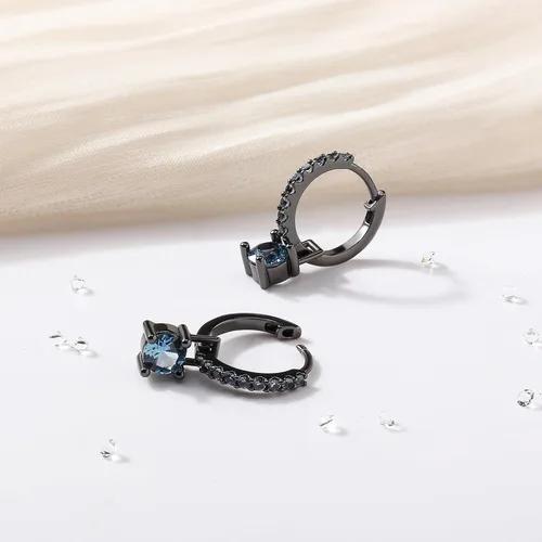 Vista 4 de OKOKISS Aretes de aro negros para mujer, mes de nacimiento, aretes chapados únicos para mujer con piedra de nacimiento, elegantes y coloridos aretes