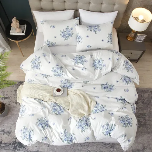 Vista 3 de HYPREST - Juego de funda de edredón de tamaño Queen con diseño floral de granja, 3 piezas, azul, suave, ligera y transpirable, certificado Standard