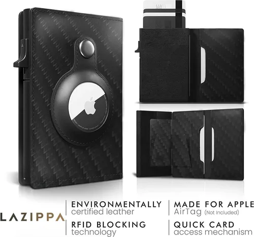 Vista 3 de LAZIPPA Cartera inteligente para hombre, de bolsillo, minimalista, con soporte para rastreador, cartera de cuero con bloqueo RFID, elegante cartera